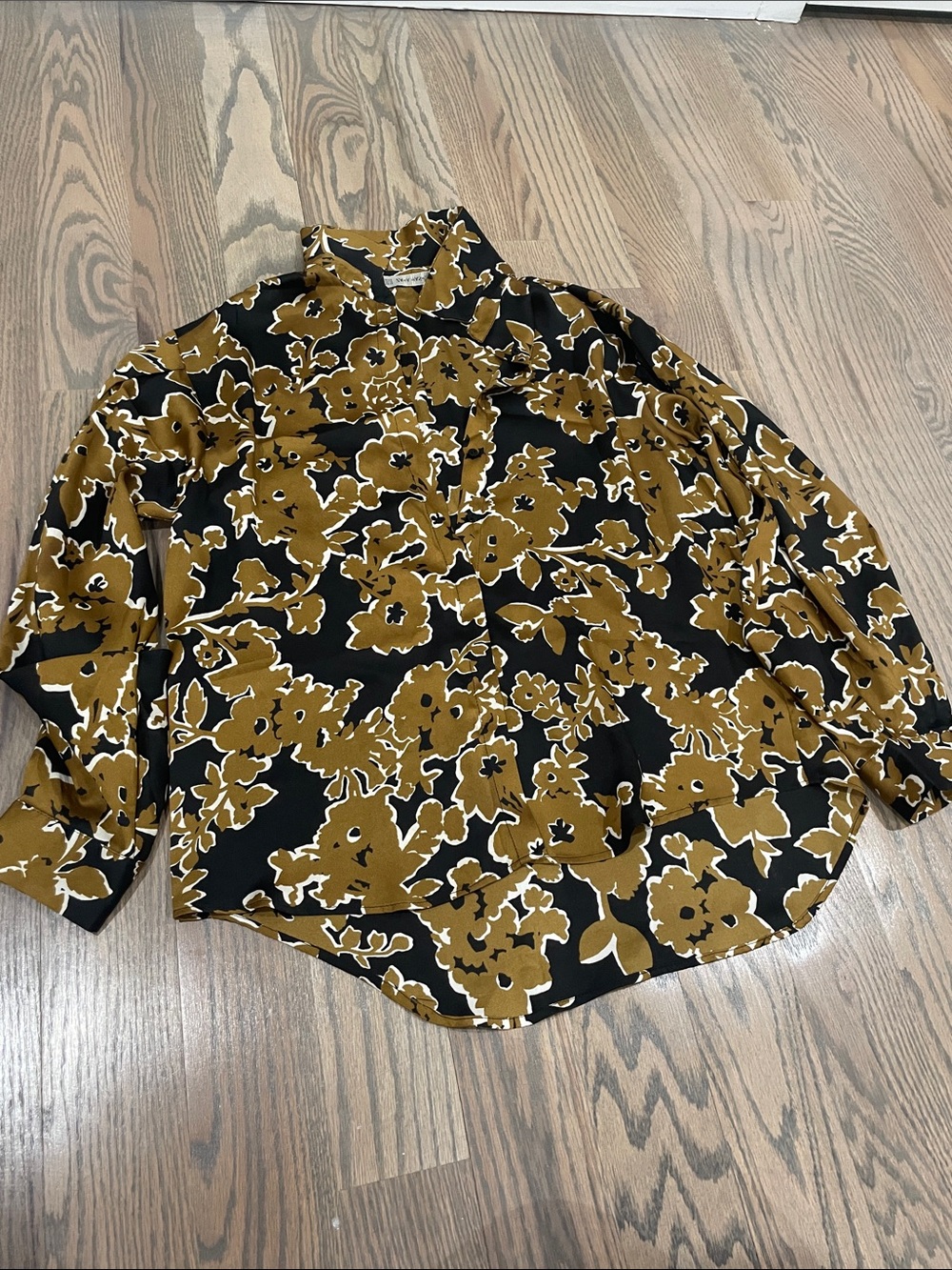 Zara Black Shirt with Mustard Floral Print